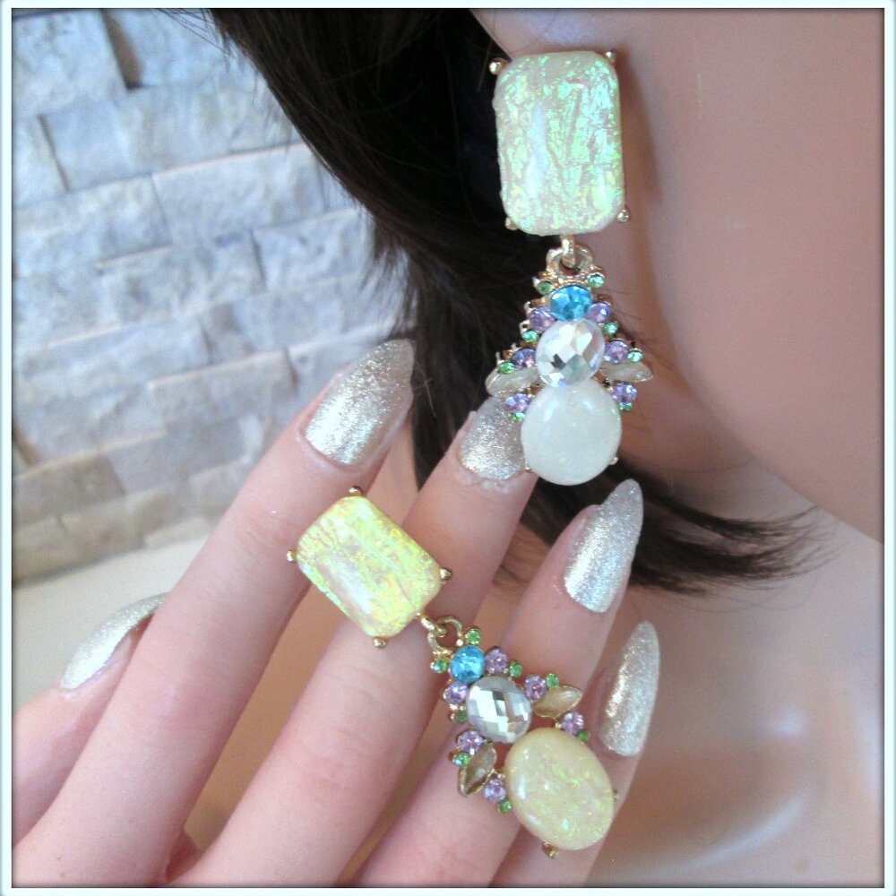 opal  yellow gemstone ladies unique dangle drop earring